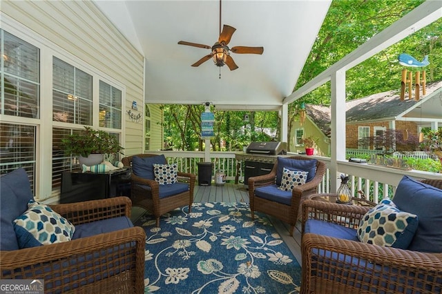 4010 Tamarack Dr NW, Kennesaw, GA 30152 - sunroom with vaulted ceiling and a ceiling fan
