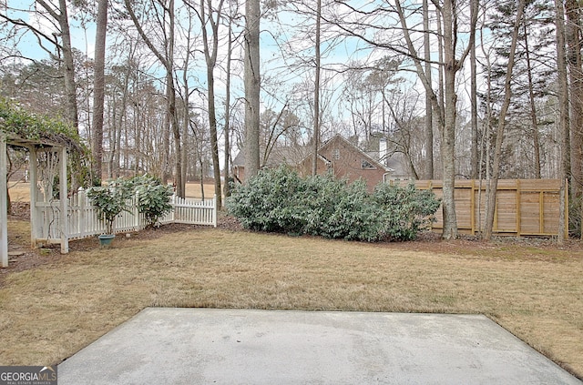 view of yard featuring a patio and a fenced backyard