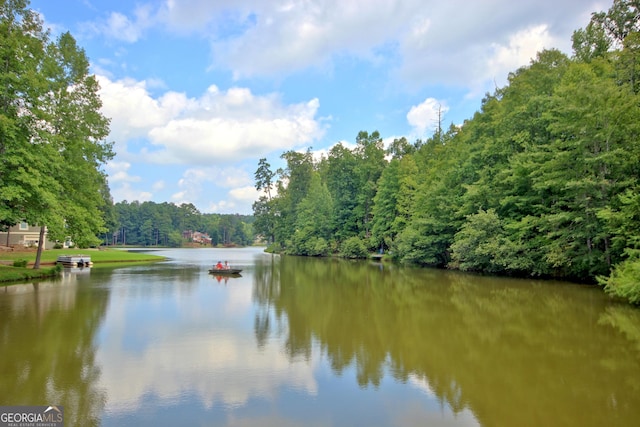 water view featuring a forest view