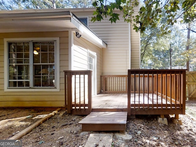 wooden terrace featuring fence