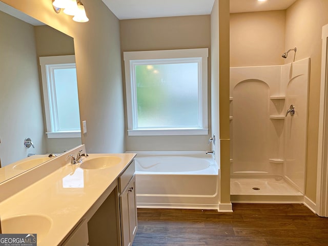 101 Westminster Ct, Winder, GA 30680 - full bath featuring a bath, wood finished floors, double vanity, and a shower