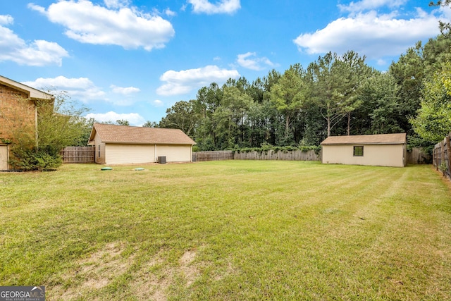 view of yard featuring an outbuilding and a fenced backyard