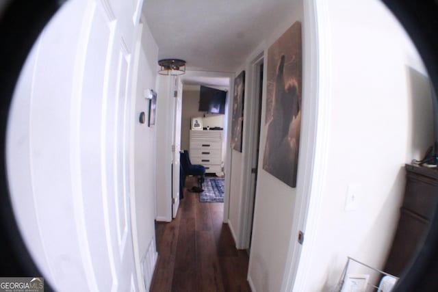 corridor featuring dark wood-style floors