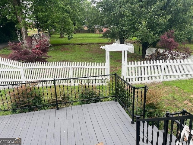 wooden deck with fence private yard and a lawn