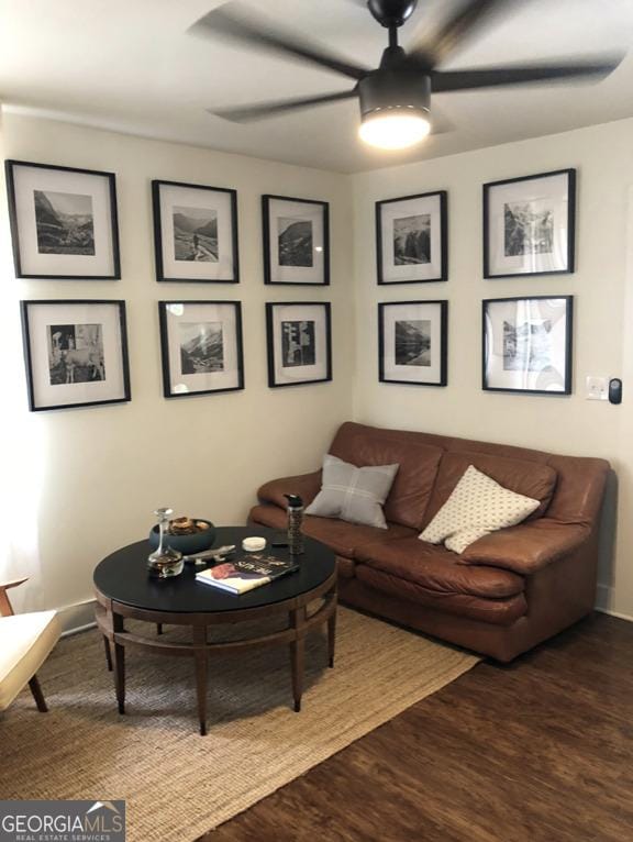 345 Loomis Ave, Atlanta, GA 30312 - living area featuring dark wood-style floors and ceiling fan