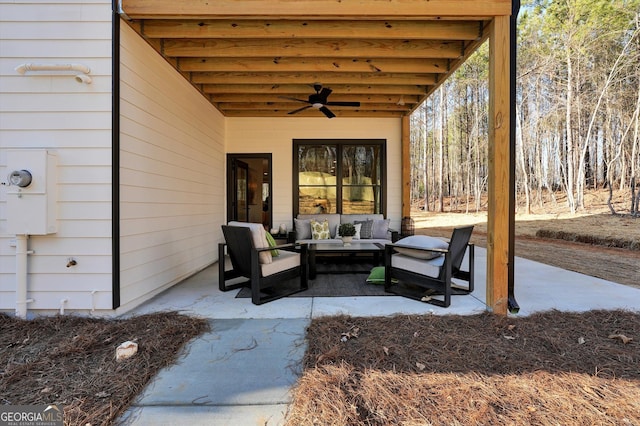 view of patio / terrace featuring outdoor lounge area and ceiling fan