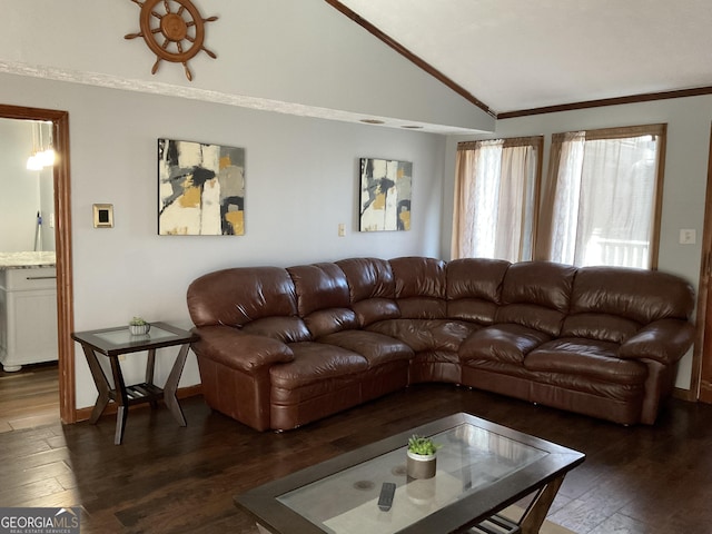 3630 High Point Ln SW, Atlanta, GA 30331 - living room with lofted ceiling, hardwood / wood-style floors, and crown molding