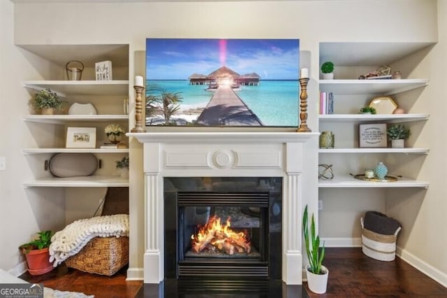 7420 Glisten Ave, Sandy Springs, GA 30328 - detailed view of wood finished floors and a glass covered fireplace