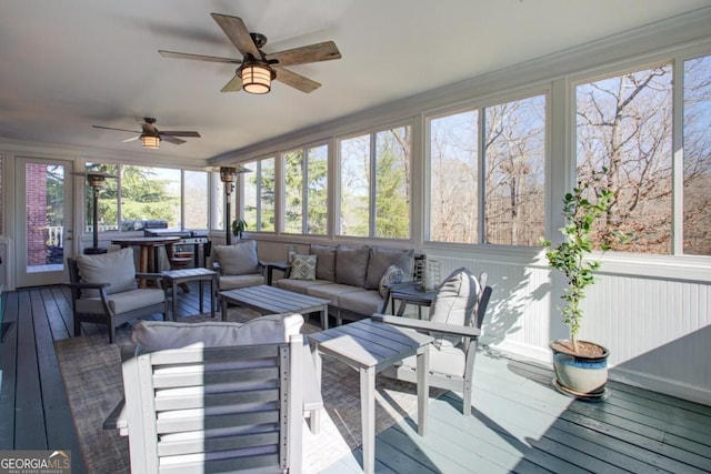 8910 Champion Ct, Ball Ground, GA 30107 - sunroom / solarium with outdoor lounge area and a ceiling fan