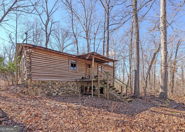 346 Old Seven Forks Rd, Martin, GA 30557 - rear view of property with log siding and stairs