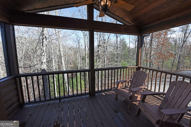 wooden deck with ceiling fan