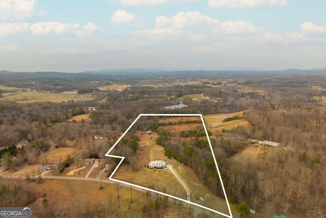 birds eye view of property featuring a rural view