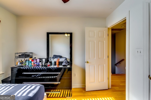 bedroom with light wood-style flooring