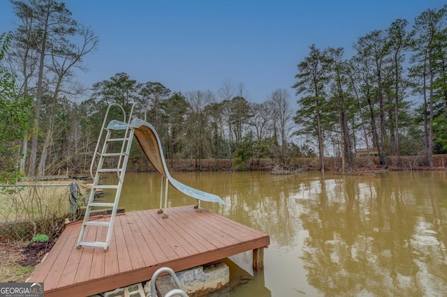 view of dock with a water view