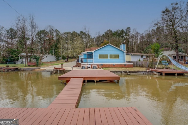 view of dock featuring a water view