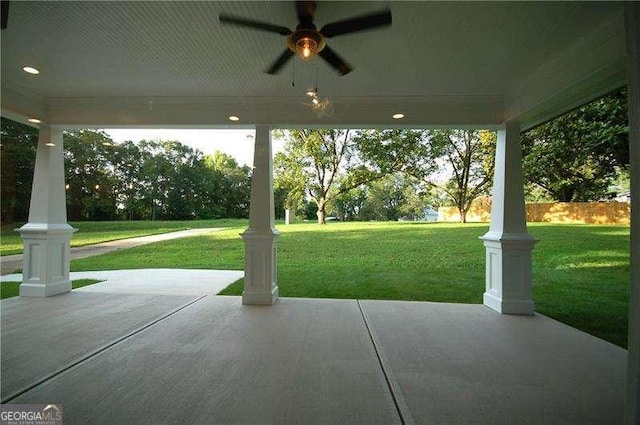 view of patio with a ceiling fan