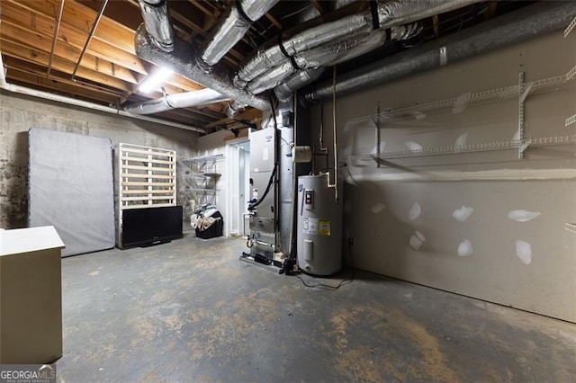 unfinished basement with water heater