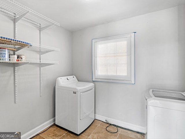 laundry area with laundry area, baseboards, and washing machine and clothes dryer