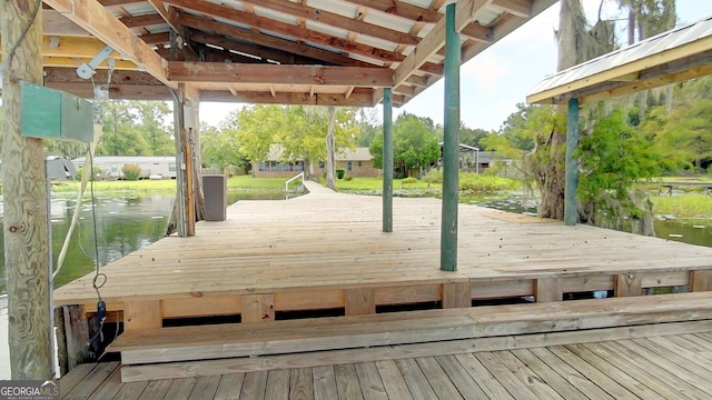 view of dock with a water view