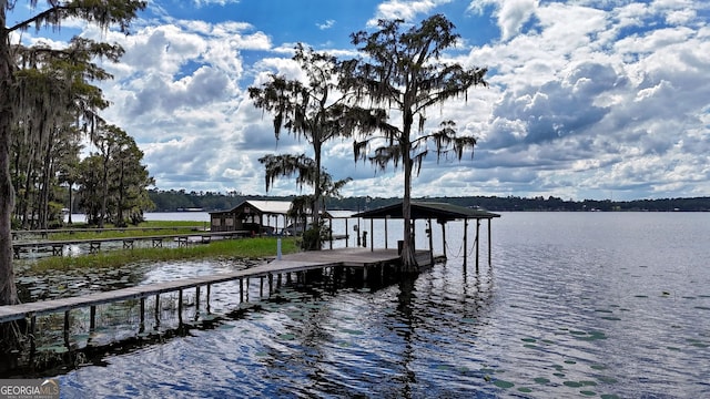 view of dock featuring a water view