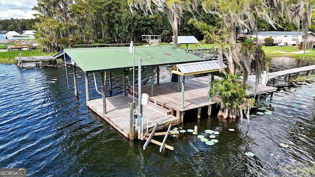 dock area featuring a water view