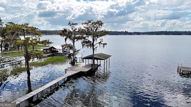 view of dock featuring a water view