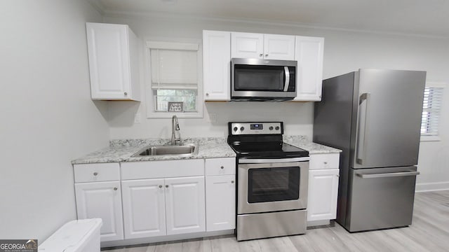 kitchen featuring white cabinetry, appliances with stainless steel finishes, and a sink