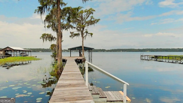 view of dock featuring a water view