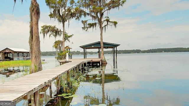 view of dock featuring a water view