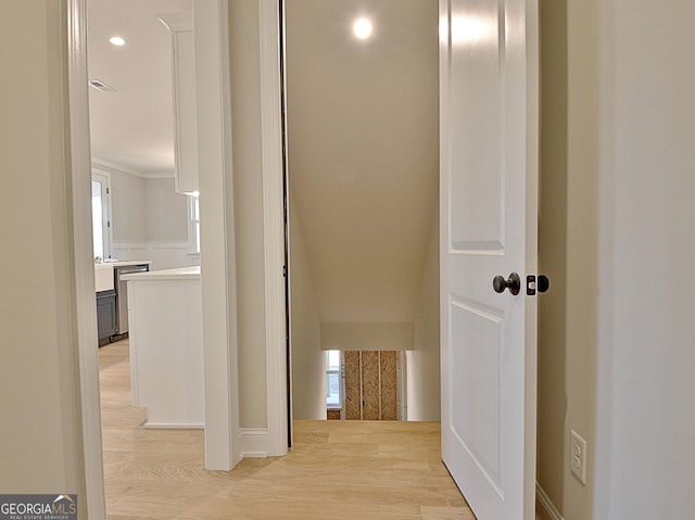 corridor featuring recessed lighting and light wood-style floors