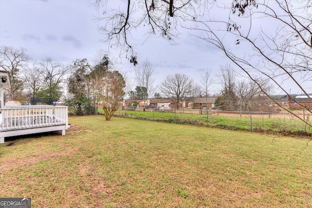 view of yard with a fenced backyard and a deck