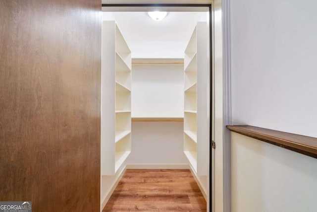 walk in closet with light wood-type flooring