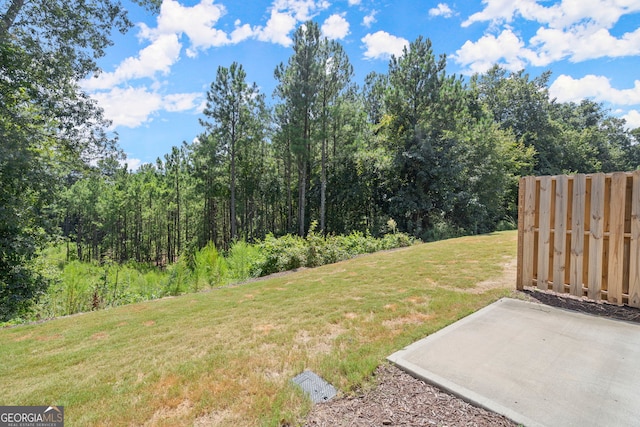 view of yard featuring a patio and fence