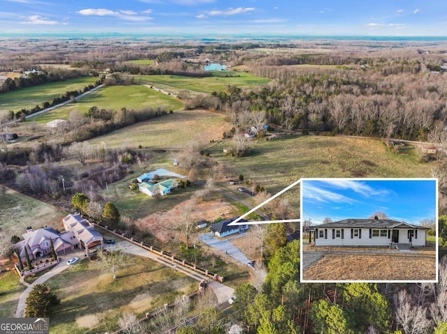 aerial view featuring a rural view