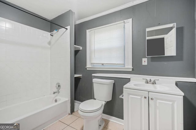 391 Mount Zion Rd SW, Atlanta, GA 30354 - full bath featuring toilet, ornamental molding, vanity,  shower combination, and tile patterned flooring
