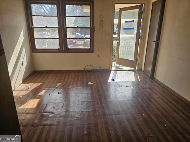 interior space with dark wood-type flooring