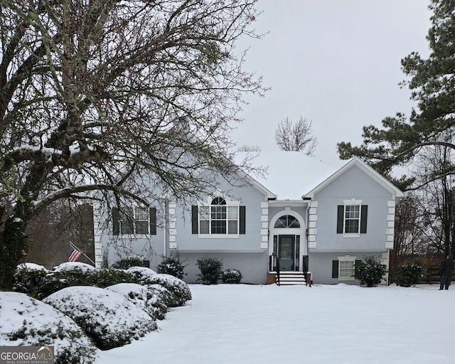 bi-level home with stucco siding