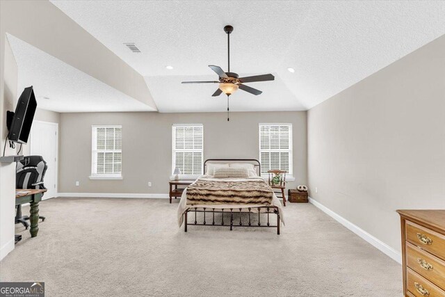 732 Waterlily Ct, Hinesville, GA 31313 - bedroom featuring a textured ceiling, visible vents, baseboards, and light carpet