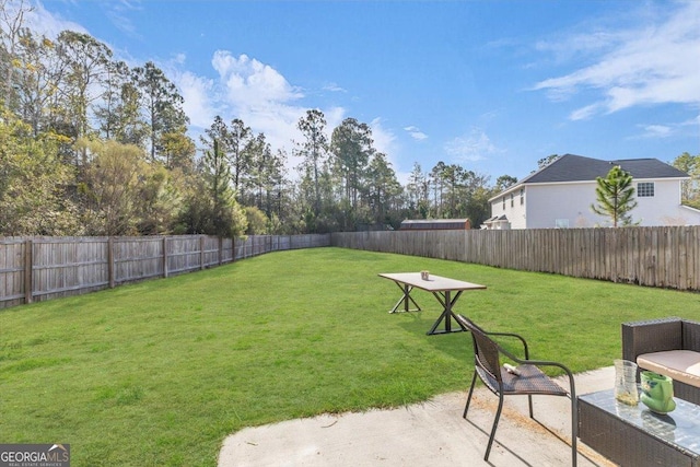 view of yard with a patio area and a fenced backyard