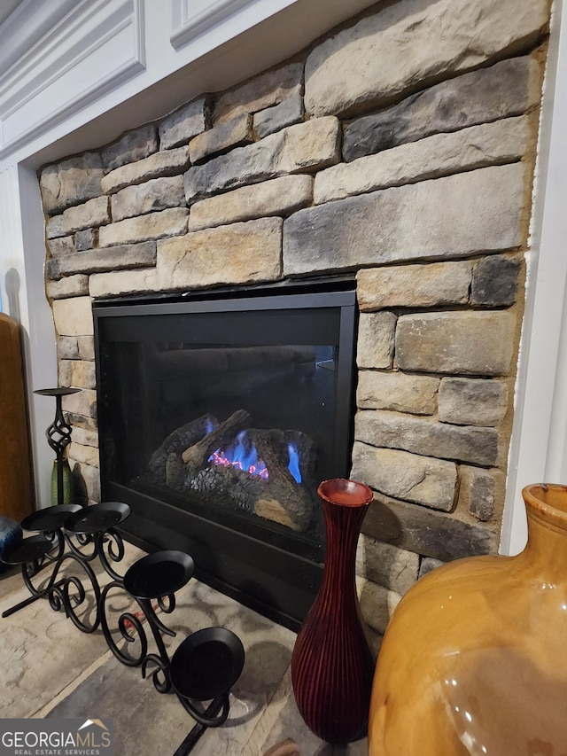 interior details with a fireplace