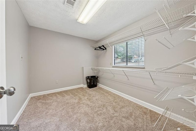 walk in closet featuring visible vents and carpet flooring