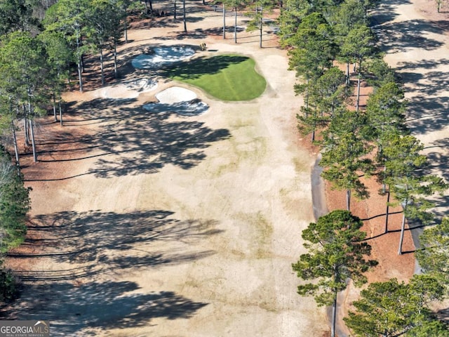 aerial view featuring view of golf course