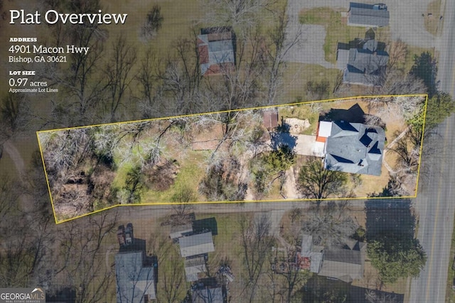 4901 Macon Hwy, Bishop, GA 30621 - aerial overview of property's location with property boundaries highlighted