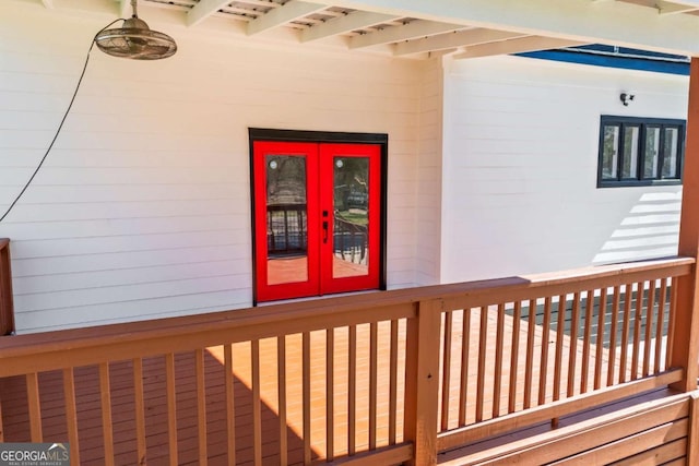 doorway to property featuring french doors