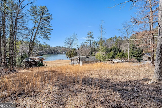 view of yard with a water view