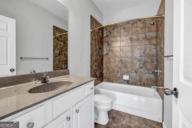 full bathroom featuring shower / tub combination, vanity, and toilet