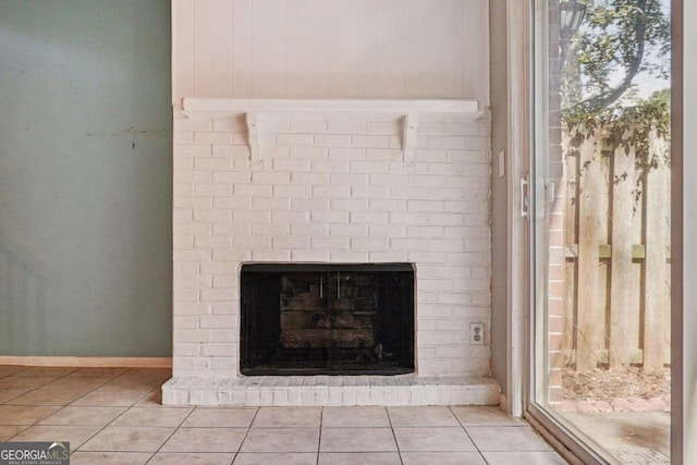 details with a fireplace and baseboards