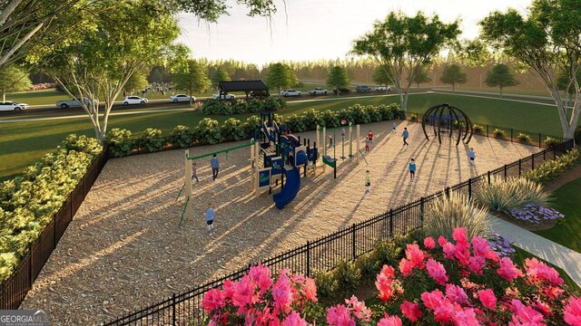 view of property's community featuring fence