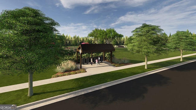 view of home's community featuring a lawn and a gazebo