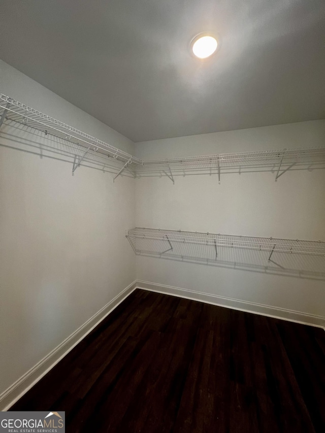 spacious closet with dark wood-style floors